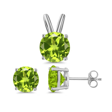 Jewelry Set Pendant Earring Round Simulated Peridot Cubic Zirconia 925 Sterling Silver